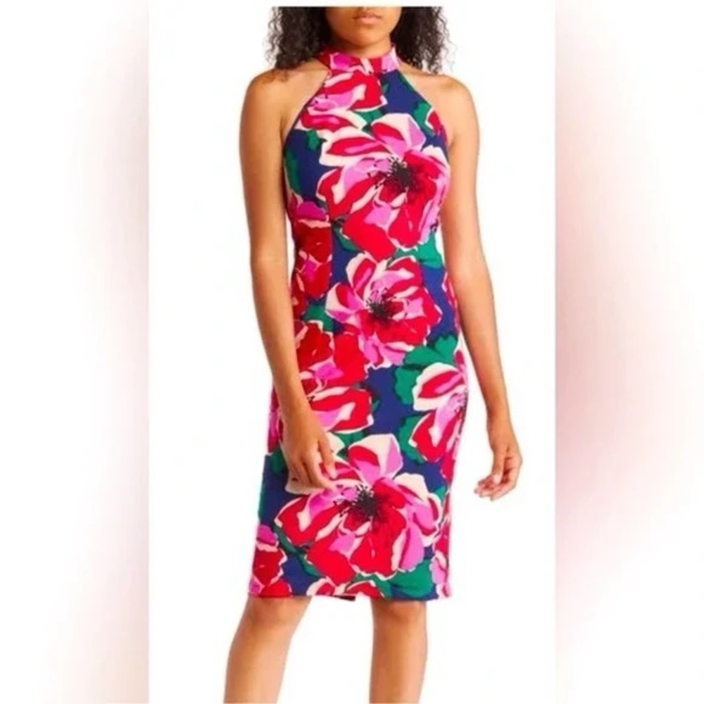 TRINA‎ TURK Pink floral EMOTION halter sheath dress size 6.